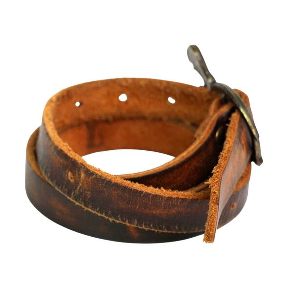 VTG BROWN REAL LEATHER 1/2"Wd HIPPO BUCKLE SKINNY DRESS WOMEN'S BELT Sz M (t73 - Picture 5 of 13